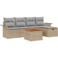 6-teiliges Garten Sofa Set mit Kissen Beige Poly-Rattan Gartenlounge Model3359448