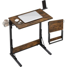 Tatub kokkupandav C-kujuline küljelaud diivanile, TV-söögilaud koos tassihoidjaga, väike sülearvuti laud elutuppa, magamistuppa, maastikuline pruun, puidust komposiitmetall, 24-tolline