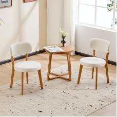 Furniliving Esszimmerstühle aus Holz, Mitte des Jahrhunderts, moderner Leinen-Polster-Küchenstuhl mit massivem Eichenholz, Bauernhaus-Esszimmerstühle, Beige