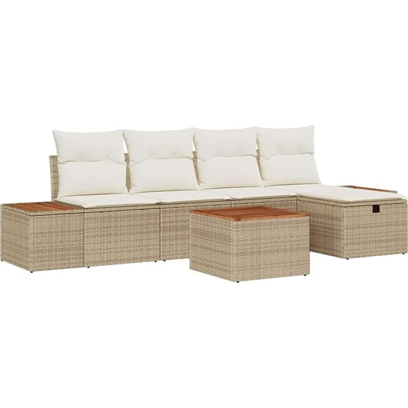 Rantry 6-teiliges Garten-Sofa Set mit Kissen Beige Poly Rattan Gartenlounge Model3359628