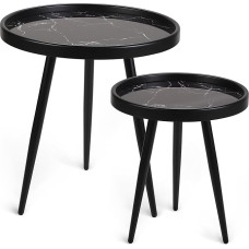Ümmargune kohvilaud, komplekt 2, must marmorist muster, minimalistlik vastupidav kandik, küljelaua komplekt, lihtne kokkupanek ja puhastamine, ümmargused küljelauad elutuppa, magamistuppa, magamistuppa