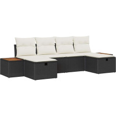 Rantry 6-teiliges Garten-Sofa-Set mit Kissen Schwarz Poly Rattan Gartenlounge Model3359649