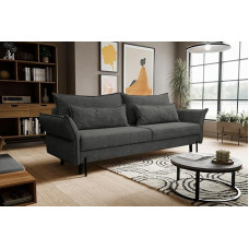 Kaiser Möbel - Diivan magamisfunktsiooniga ja voodikastiga - 3-kohaline diivan - 239 x 98 cm - Kokkupandav diivan, lõõgastav diivan, diivanvoodi elutuppa, teismeliste tuppa - kõrged jalad, Bonell Feather - Volio - must