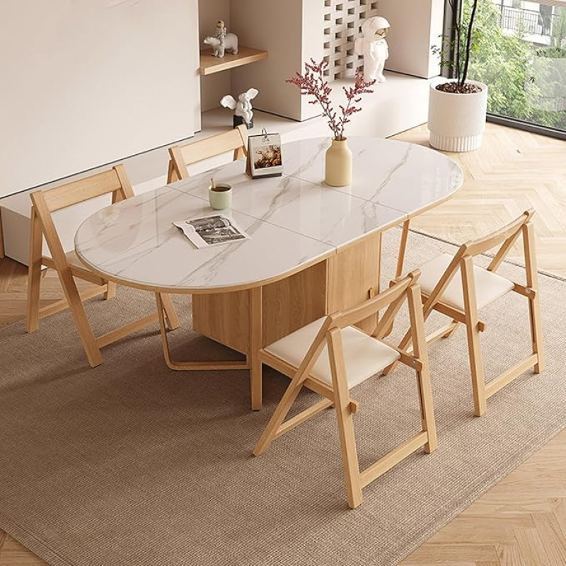 Ovaalne söögilaud 4 toolile, valged kokkupandavad lauad väikestele ruumidele ratastega ja sahtliga kööki, koju, 43-92-140 cm, 3-tasandiline reguleeritav pikkus