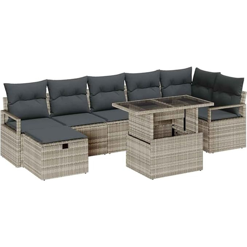 8-teiliges Garten Sofa Set mit Kissen Hellgrau Poly Rattan Gartenlounge Model3361141