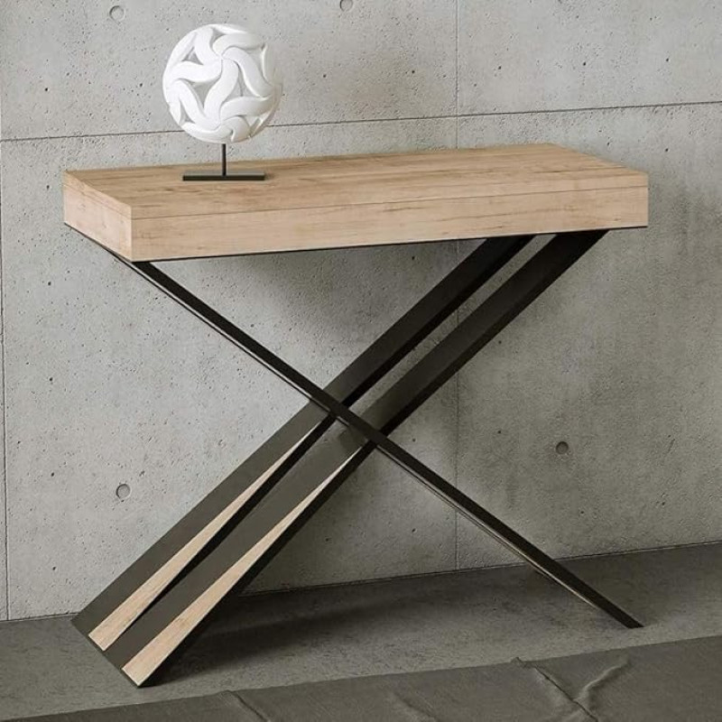 IMAGO FACTORY Tiago pikendatav konsoollaud, söögilaud (kuni 300 cm), konsoollaud esikusse, pikendatav köögilaud, konsool Made in Italy (naturaalne tammepuu)