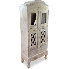 livasia Täispuidust vitriinkapp - 53 x 28 x 123 cm - Käsitsi valmistatud puidust kapp antiikstiilis nikerdustega Balilt, vitriinkapp elutuppa ja söögituppa (valget värvi)