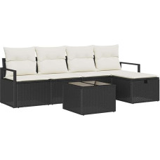 6-teiliges Garten Diivan Set mit Kissen Schwarz Poly Rattan Gartenlounge Model3360498