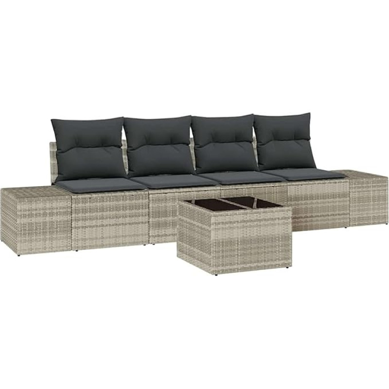 5-teiliges Garten Sofa Set mit Kissen Hellgrau Poly-Rattan Gartenlounge Model3355601