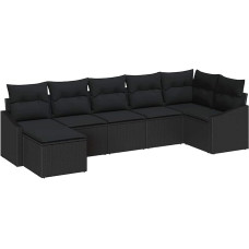 Rantry 7-teiliges Garten Sofa Set mit Kissen Schwarz Poly Rattan Gartenlounge Model3346813