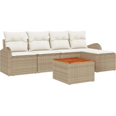 Rantry 6-teiliges Garten Sofa Set mit Kissen Beige Poly Rattan Akazie Gartenlounge Model3347568
