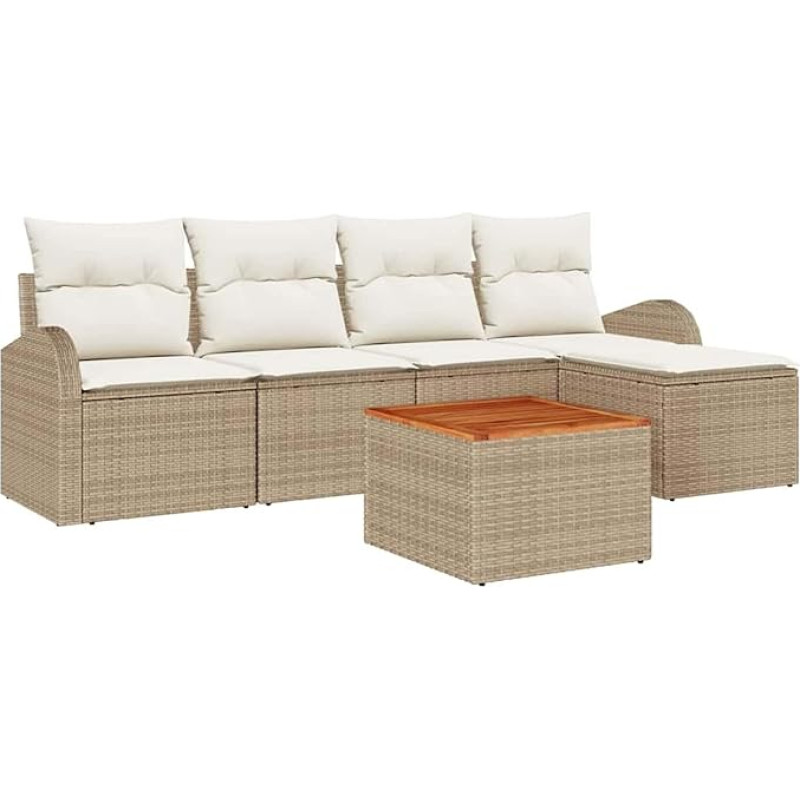 Rantry 6-teiliges Garten Sofa Set mit Kissen Beige Poly Rattan Akazie Gartenlounge Model3347568