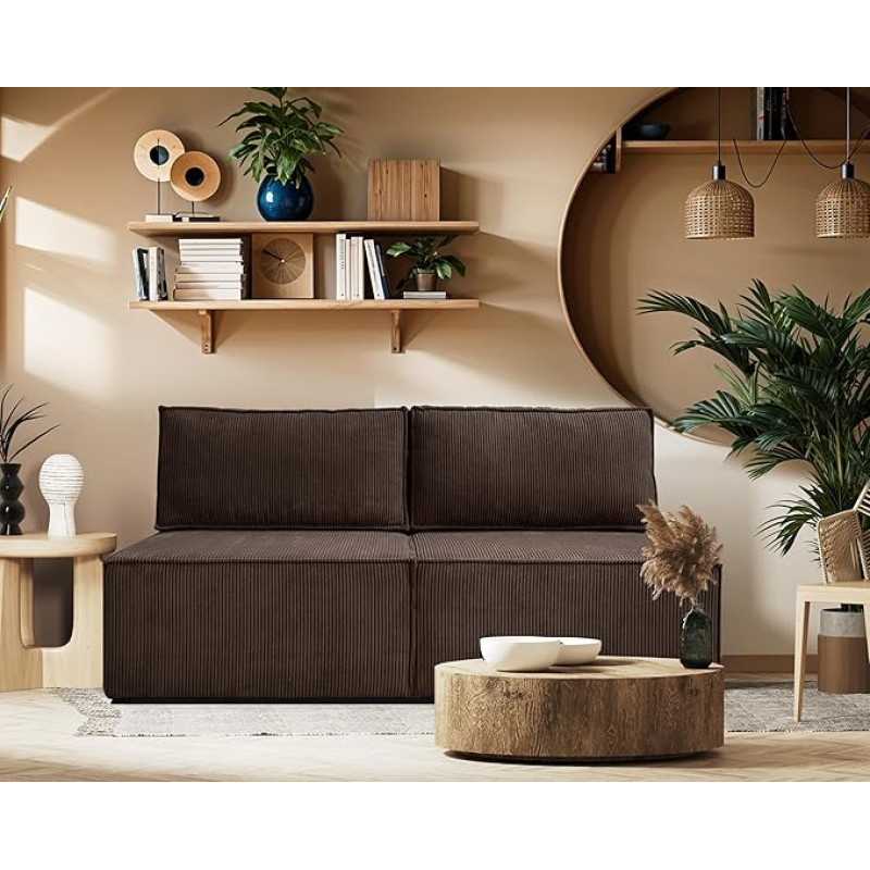 Kaiser Möbel - Magamisfunktsiooniga diivan - Compi diivan elutuppa - diivanvoodi, vedrumagas, diivanikomplekt, polsterdatud diivan, elamusmaastik - kergesti puhastatav koordi kangas - 98x192x90cm - pruun