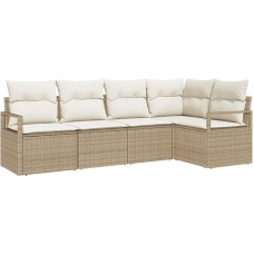 5-teiliges Garten Sofa Set mit Kissen Beige Poly Rattan, 2-Sitzer Garten Sofa mit Kissen Beige Poly Rattan Gartenlounge Model3346381