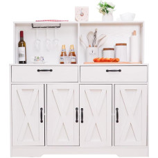 Walmokid Sideboard, buffetkapp koos hoiuruumiga, 119 cm, talumajapidamise kohvikukapp, köögikapp, uste ja riiulitega hoiukapp söögituppa, elutuppa, kööki (valge)