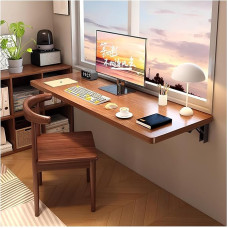 Moderner, moderner Klapptisch zur Wandmontage, Klapptisch, Wandmontage, herunterklappbare Werkbank, für kleine schwebende Räume (braun, 120 x 40 cm)