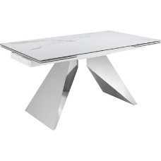 Angel Cerda 2-osaline pikendatav ristkülikukujuline söögilaud 40 cm 160-240 x 90 x 77 cm ristkülikukujuline pikendatav portselanist ja kroomterasest valge 10-le inimesele.