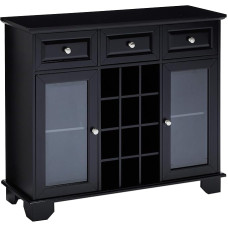 Kings Brand Furniture Buffet Server Sideboard kapp koos veinihoidlaga Must