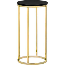 Tommy Hilfiger Ellias modernne ümmargune küljelaud elutuppa, läikiv viimistlus, kuldne metallraam, must ja kuldne