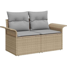 5-teilige Garten Sofa Set mit Kissen Beige Poly Rattan Akazie, 2-Sitzer Garten Sofa mit Stauraum & Kissen Beige Poly Rattan Gartenlounge Model3355928