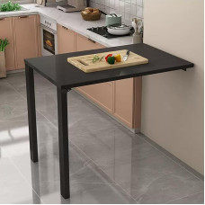 Faltbarer Wandschreibtisch, wandmontierter Klapptisch, platzsparender Küchentisch, schwarzer Holz-Klapptisch (75 x 50 cm), ideal für kleine Räume, Heimbüro und Küche