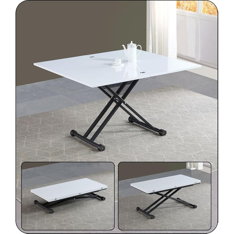 VOLERO' teisaldatav ruumi säästev laud, reguleeritava kõrgusega, mudel Ulisse Medium, tõstetav laud, reguleeritav elutoa laud (värvitud valge, jalad hallid)