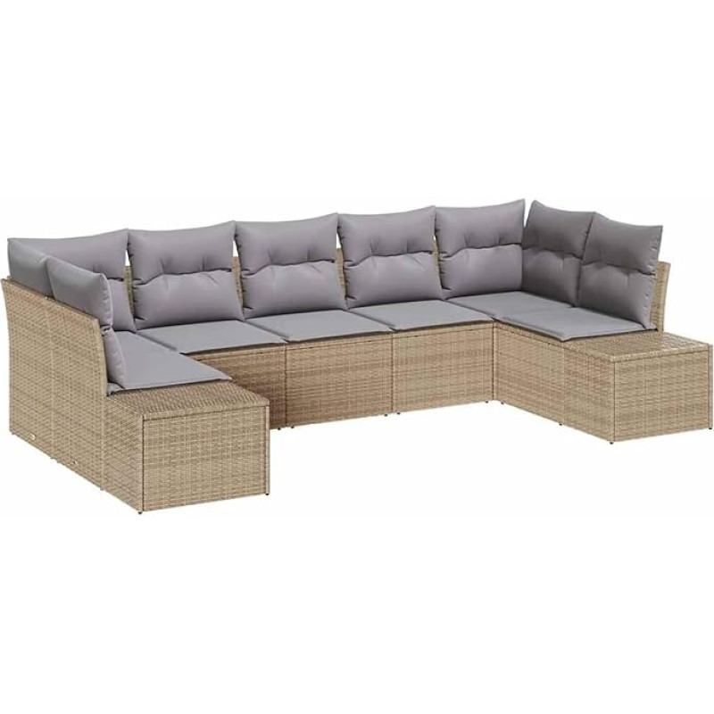 Rantry 7-teiliges Garten-Sofa-Set mit Kissen Beige Poly Rattan Gartenlounge Model3347210