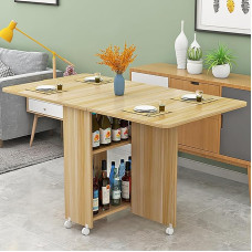 Kokkupandav söögilaud, laiendatav kokkupandav söögilaud, mitmekülgne kokkupandav laud, 8 rattaga ja 2-kihilise hoiukambriga söögilaud, multifunktsionaalne laiendatav laud