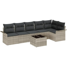Rantry 7-teiliges Garten-Sofa-Set mit Kissen Grau Poly Rattan Gartenlounge Model3345392