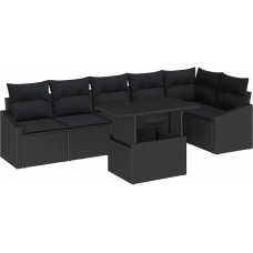 7-teilige Garten Sofa Set mit Kissen Schwarz Poly Rattan Gartenlounge Model3349019
