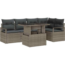 Rantry 6-teilige Garten Sofa Set mit Kissen Grau Poly Rattan, 2-Sitzer Garten Sofa mit Stauraum & Kissen Grau Poly Rattan Gartenlounge Model3357562