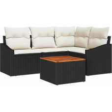 Rantry 5-teiliges Garten-Sofa-Set mit Kissen Schwarz Poly-Rattan Akazie Gartenlounge Model3347824