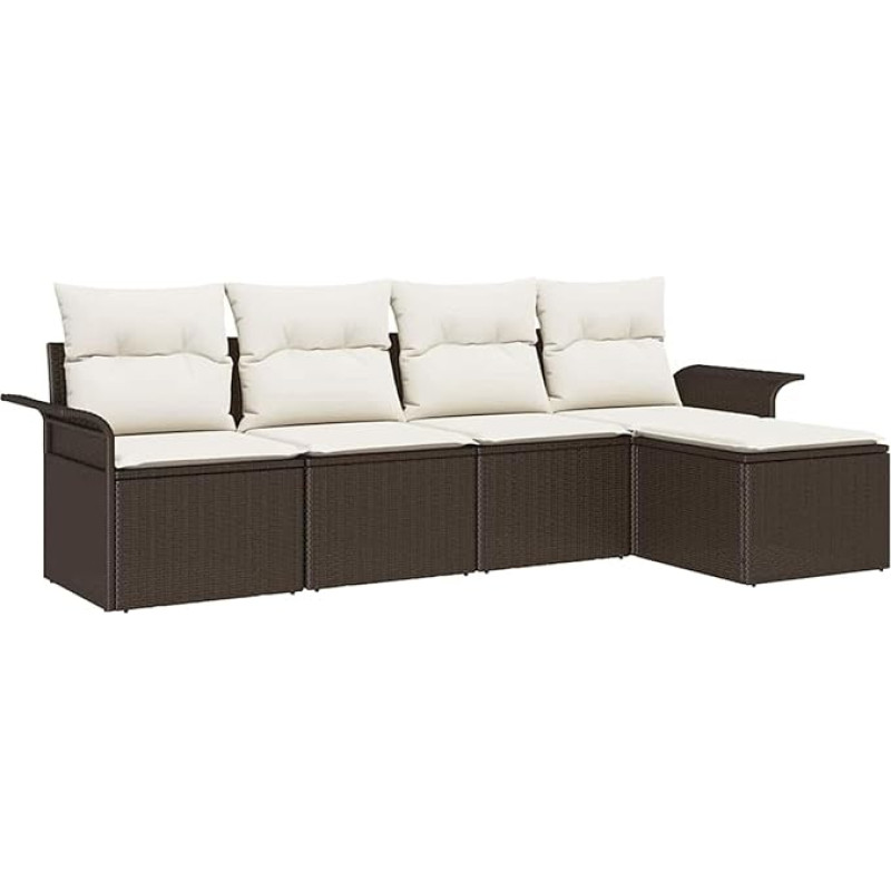 Rantry 5-teiliges Garten-Sofa-Set mit Kissen in Braun Poly Rattan, 2-Sitzer Garten-Sofa mit Stauraum & Kissen in Braun Poly Rattan Gartenlounge Model3353987
