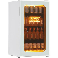 HCK 98L Getränkekühlschrank und Kühler, 105 Dosen Mini-Kühlschrank mit Glastür, 3D Orange Licht kleiner Kühlschrank mit verstellbaren Regalen für Soda Bier oder Wein, perfekt für Haus/Bar/Büro (Weiß)