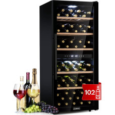 Klarstein Wine Refrigerator, Drinks Fridge Slim, 2 Zone Fridge with Glass Door, Freestanding Drinks Refrigerators, Small Wine Refrigerator with UV Protection, 5-18°C, 102 Bottles