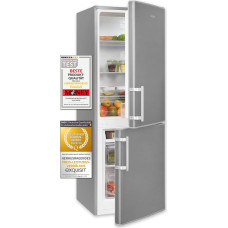 Exquisit Fridge-freezer combination KGC233-60-HE-040D inoxlook, freestanding fridge-freezer combination, 173 l volume, LED light, vegetable compartment and glass shelves