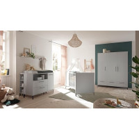 Olaf Baby Room 8-Piece - Modern Nursery Set in Matte Chalk Grey, Made in Germany - Partially Solid, Doors with Cushioning, Drawers with Self-Closing, Made in Germany, Includes Mattress