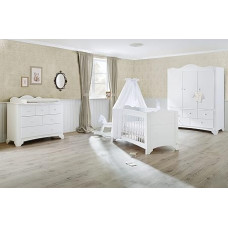 PINOLINO Pino Baby Room Furniture Set Wide Large Cot Changing Table and Wardrobe Grows with Your Child White