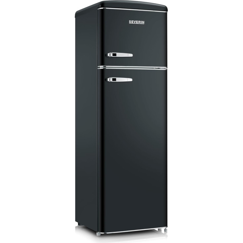 SEVERIN RKG 8984 [EEK D] Retro Fridge with Chrome Appliqués, Freezer Top, LED Lighting, 1-7 °C, 246 L Net Volume, Only 39 dB, Red