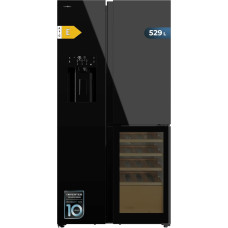 Cecotec American Fridge 3 Doors - Wine Cellar - Ice Dispenser - 529 L - Bolero CoolMarket TDW 529 WID Black Glass E. 183 x 91.1 x 70.6 cm, Inverter Plus Compressor, No Frost, Glass Doors