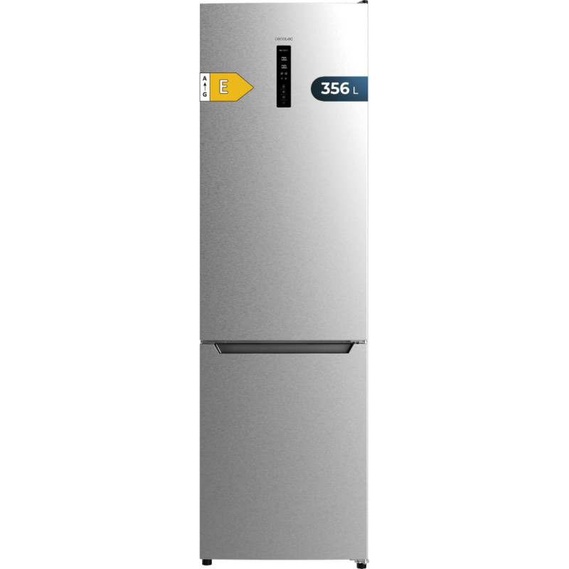 Cecotec Bolero CoolMarket Combi 356 Inox E. Inverter Plus Compressor Fridge in Stainless Steel 200 x 59.5 cm, 356 L, No Frost, Class E, Multiairflow, Quick Cooling, Reversible Door