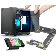 ElectroCookie Mini PC korpus Raspberry Pi 5 jaoks koos M.2 NVMe SSD PCIe HAT ja aktiivse RGB valgustusjahutusega (must korpus + M.2-HAT[ECR5 SSDS])
