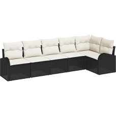 6-teiliges Garten-Sofa-Set mit Kissen Schwarz Poly Rattan, 2-Sitzer Garten-Sofa mit Stauraum & Kissen Schwarz Poly Rattan Gartenlounge Model3354726