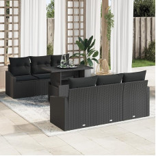 Rantry 7-teiliges Garten-Sofa-Set mit Kissen Schwarz Poly-Rattan Gartenlounge Model3348929