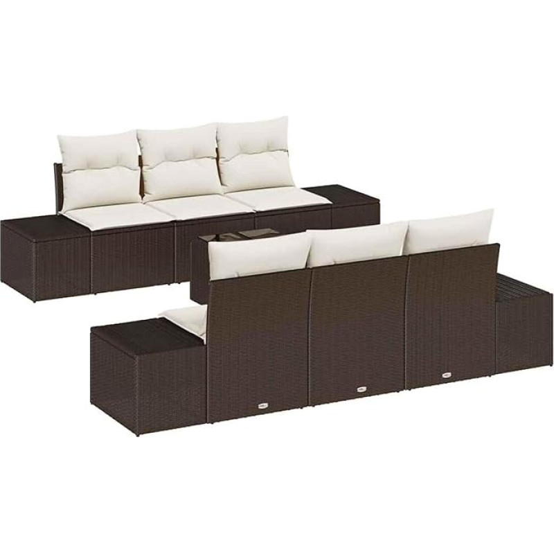 Rantry 7-teiliges Garten-Sofa-Set mit Kissen Braun Poly Rattan Gartenlounge Model3346948