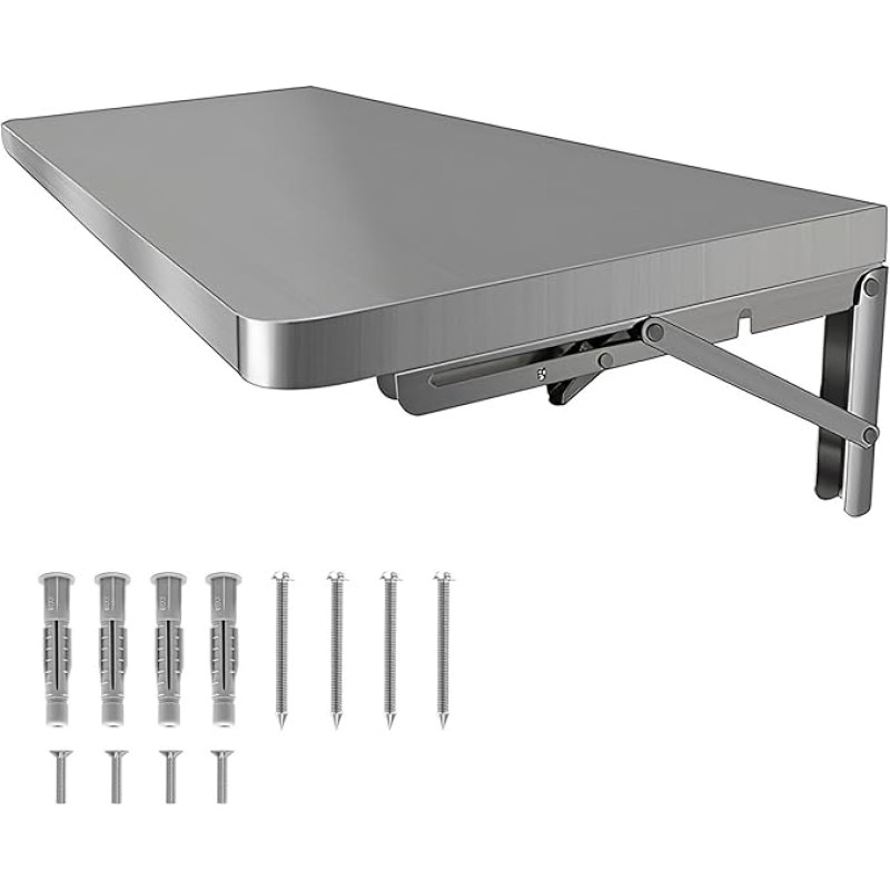 Wandmontierter Edelstahl-Tisch, verdickter Klapptisch für Küche und Wäsche, 0,8 mm dickes Aufbewahrungsregal aus gebürstetem Stahl, 60 x 40 cm, langlebiges und platzsparendes Design