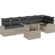 Rantry 7-teiliges Garten Sofa Set mit Kissen in Hellgrau aus Poly Rattan Gartenlounge Model3348658