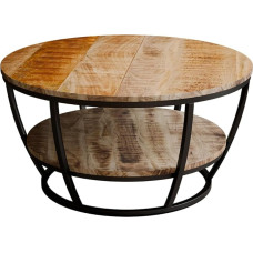 Liadomo Gianna kohvilaud ümmargune mangopuidust lauaplaat must metallist raam lisariiuliga