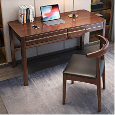 Schreibtisch aus Massivholz, moderner Schreibtisch mit 2 Schubladen, stabiler Computer-Arbeitsplatz, geräumiger Arbeitstisch für Heimbüro (100 x 60 x 75 cm)