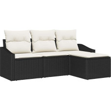 Rantry 4-teiliges Garten Sofa Set mit Kissen Schwarz Poly Rattan Gartenlounge Model3346667